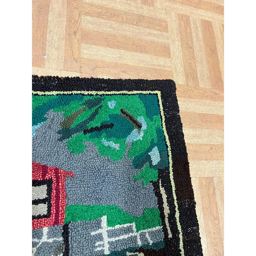 Vintage Latch Hook Rug Country Water Mill Scene Tapestry Cottage Farmhouse Decor